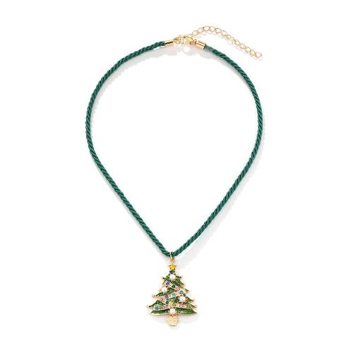 corde en nylon collier, avec perle de plastique & alliage de zinc, avec 7cm chaînes de rallonge, arbre de noël, Placage de couleur d'or, Conception de Noël & pour femme & émail, 34x48mm, Longueur Environ 43 cm, Vendu par PC