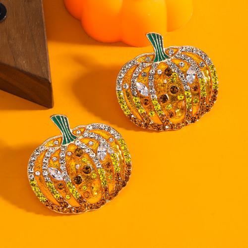 Nuovi gioielli caldi di Halloween e decorazioni, lega in zinco, zucca, placcato color oro, Design di Halloween & per la donna & smalto & con strass, giallo, assenza di nichel,piombo&cadmio, Venduto da coppia