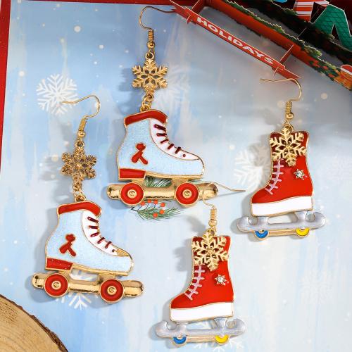 Christmas Earrings Zinc Alloy Shoes gold color plated & for woman & enamel nickel lead & cadmium free Sold By Pair