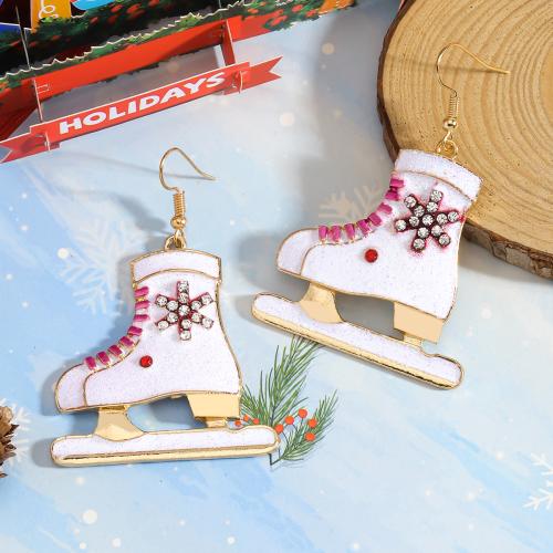 Christmas Earrings Zinc Alloy Shoes gold color plated Christmas Design & for woman & enamel & with rhinestone white nickel lead & cadmium free Sold By Pair