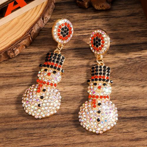 Christmas Earrings Zinc Alloy Snowman gold color plated Christmas Design & for woman & with rhinestone nickel lead & cadmium free Sold By Pair