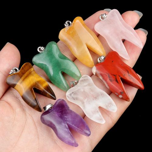 Gemstone Pendants Jewelry Natural Stone with Iron Tooth DIY Sold By PC