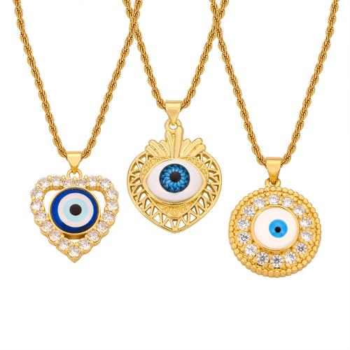 Collier Evil Eye bijoux, Acier titane, avec laiton, Placage, styles différents pour le choix & pavé de micro zircon & pour femme & émail, Or, Vendu par PC