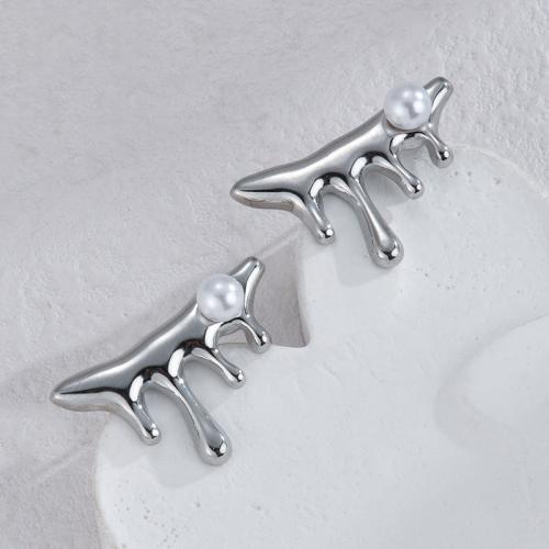 Roestvrij staal Stud Earrings, 304 roestvrij staal, met Plastic Pearl, plated, mode sieraden & verschillende grootte voor keus & voor vrouw, meer kleuren voor de keuze, Verkocht door pair