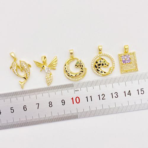 Cubic Zirconia Micro Pave bronze Pingente, cobre, banhado, DIY & Vario tipos a sua escolha & micro pavimento em zircônia cúbica & esmalte, dourado, vendido por PC