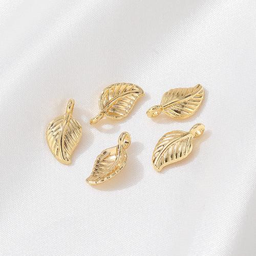 Brass Jewelry Pendants Leaf plated DIY gold 14mm Sold By PC