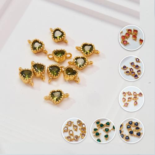 Cubic Zirconia Micro Pave Brass Connector Heart plated DIY & micro pave cubic zirconia 10mm Sold By PC