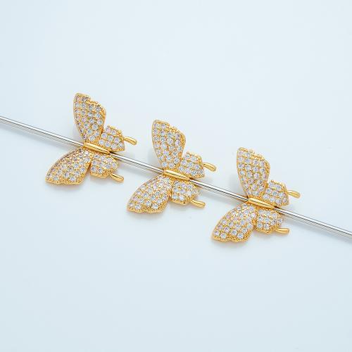 Terningformet Zirkon Micro Pave Messing vedhæng, Butterfly, forgyldt, du kan DIY & Micro Pave cubic zirconia, guld, 23x18mm, Solgt af PC