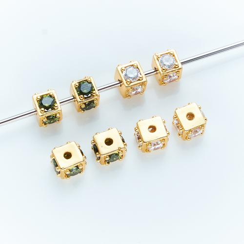 Messing spacer perler, forgyldt, du kan DIY & Micro Pave cubic zirconia, flere farver til valg, 8x8x6mm, Hole:Ca. 2mm, Solgt af PC