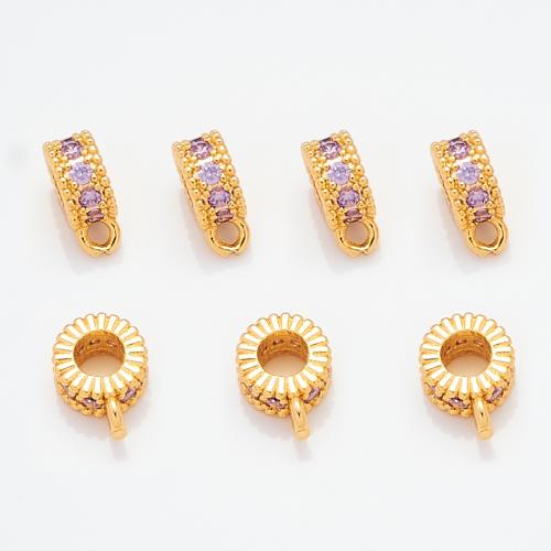 Messing Bail Beads, forgyldt, du kan DIY & Micro Pave cubic zirconia, guld, 7mm, Hole:Ca. 3mm, Solgt af PC