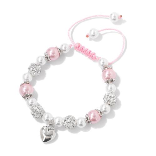 Zinc Alloy Bracelet with Shell Pearl & Polyester Cord micro pave cubic zirconia & for woman pink Length Approx 16 cm Sold By PC