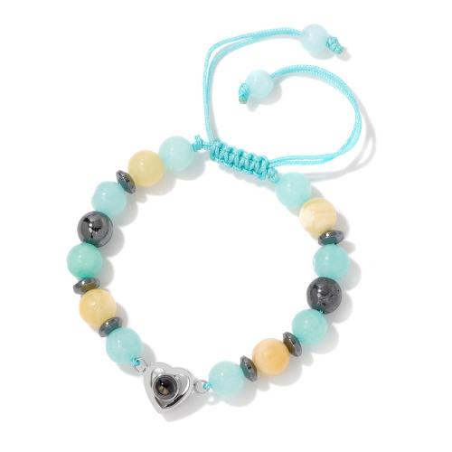 Sinc Alloy Bracelet Teilgean Miniature, le Corda terylene & Gemstone, unisex, gorm, Fad Thart 16 cm, Díolta De réir PC