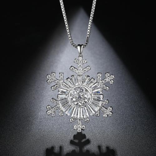 Brass Necklace Snowflake platinum plated box chain & micro pave cubic zirconia & for woman Length Approx 32.5 Inch Sold By PC