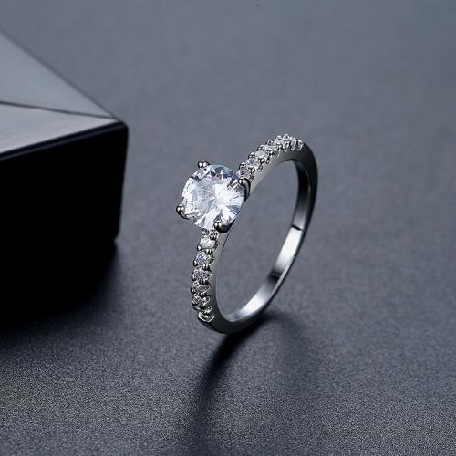 Messing Finger Ring, geplatineerd, verschillende grootte voor keus & micro pave zirconia & voor vrouw, Maat:5-9, Verkocht door PC