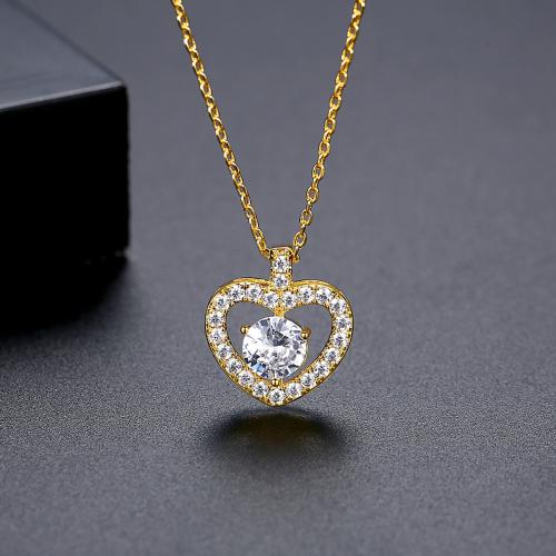 ottone collana, with 2inch extender chain, Cuore, placcato, Micro spianare cubic zirconia & per la donna & cavo, nessuno, Lunghezza Appross. 15.7 pollice, Venduto da PC