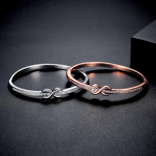 Messing Bangle, Oneindigheid, plated, micro pave zirconia & voor vrouw, meer kleuren voor de keuze, Verkocht door PC