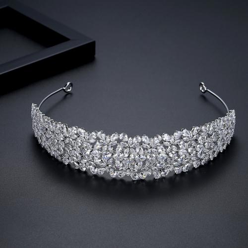 Brass Hair Band platinum plated for bridal & micro pave cubic zirconia & for woman 156mm Sold By PC