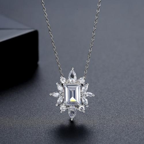 ottone collana, with 2inch extender chain, Motivo geometrico, placcato platino, catena ovale & Micro spianare cubic zirconia & per la donna, Lunghezza Appross. 15.7 pollice, Venduto da PC