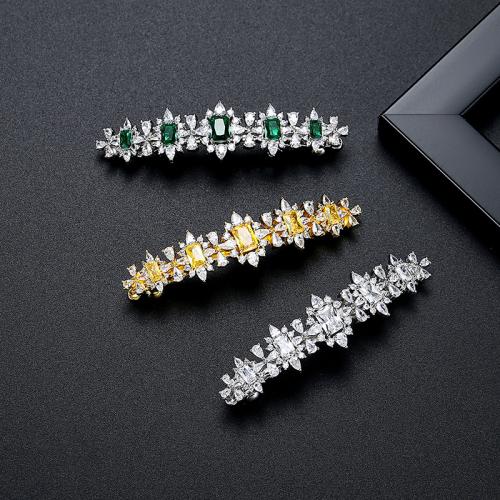 Messing Hair Clip trekken lente, Geometrisch Patroon, plated, micro pave zirconia & voor vrouw, meer kleuren voor de keuze, 66.60x16.90mm, Verkocht door PC