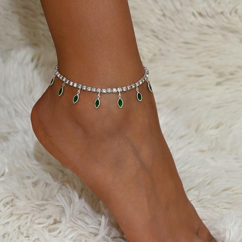 Brass Anklet with 2.4inch extender chain plated for woman & with rhinestone Length Approx 8.7 Inch Sold By PC