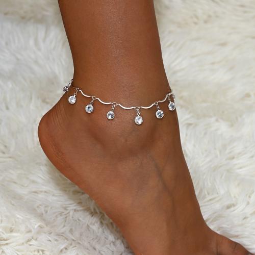 Mässing anklet, med 2.4inch extender kedja, silver pläterad, för kvinna & med strass, Längd Ca 8.7 inch, Säljs av PC