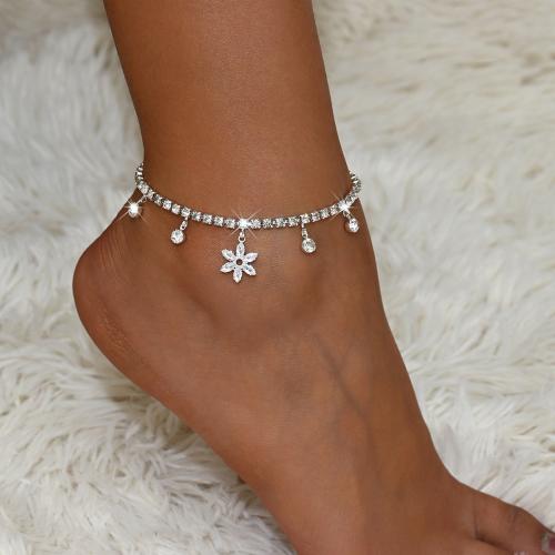 Mässing anklet, med 2.4inch extender kedja, silver pläterad, för kvinna & med strass, Längd Ca 8.7 inch, Säljs av PC