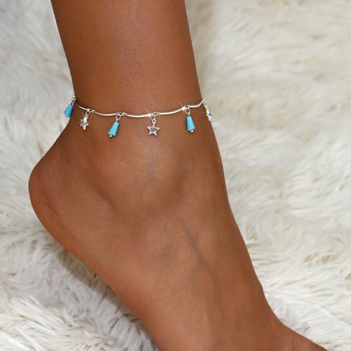 Mässing anklet, med turkos, med 2.4inch extender kedja, Star, silver pläterad, Bohemiska stilen & för kvinna, Längd Ca 8.7 inch, Säljs av PC