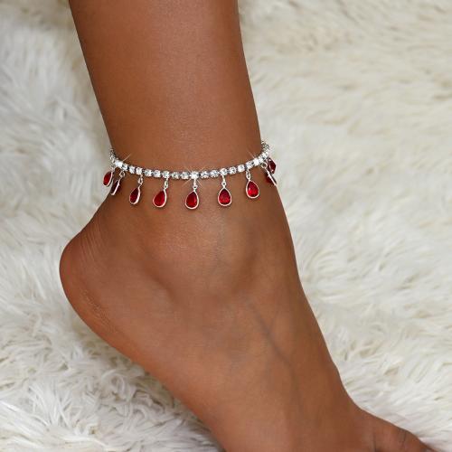 Brass Anklet with 2.4inch extender chain silver color plated for woman & with rhinestone Length Approx 9.4 Inch Sold By PC