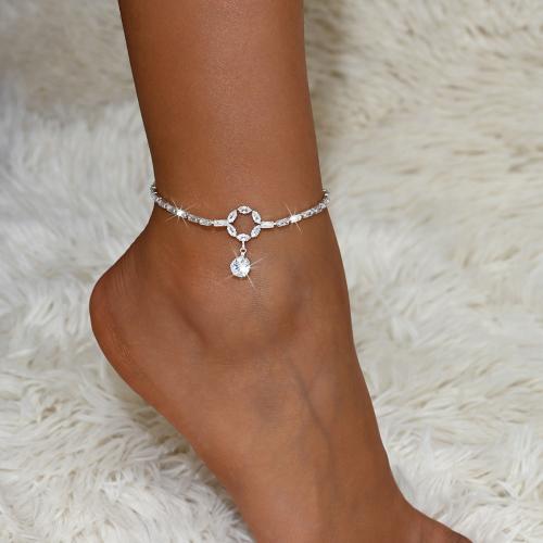 Brass Anklet with 2.4inch extender chain silver color plated for woman & with rhinestone & hollow Length Approx 8.3 Inch Sold By PC