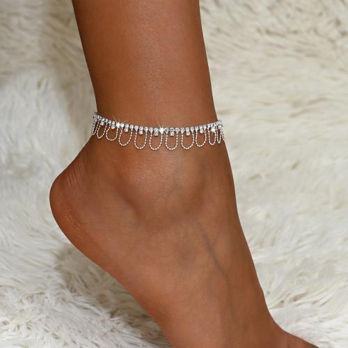 Brass Anklet with 2.4inch extender chain silver color plated for woman & with rhinestone & hollow Length Approx 8.7 Inch Sold By PC