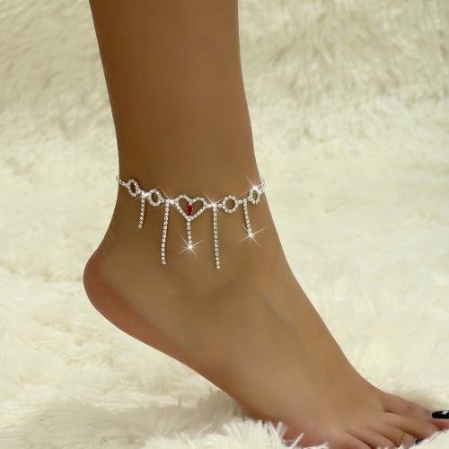 Mässing anklet, med 2inch extender kedja, Hjärta, silver pläterad, för kvinna & med strass & ihålig, Längd Ca 8.7 inch, Säljs av PC