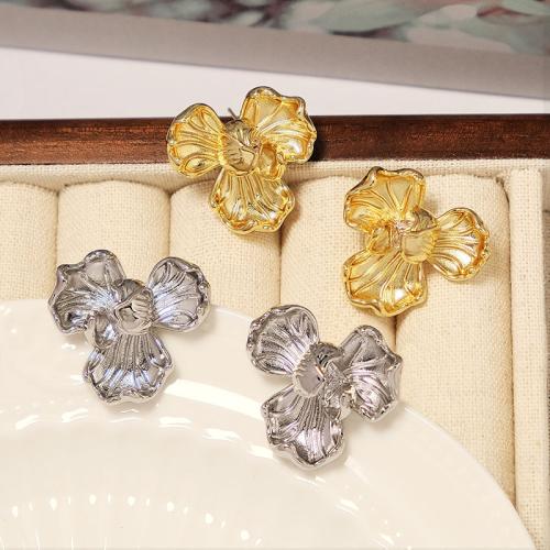 Brass Stud Earring Flower fashion jewelry & for woman Sold By Pair