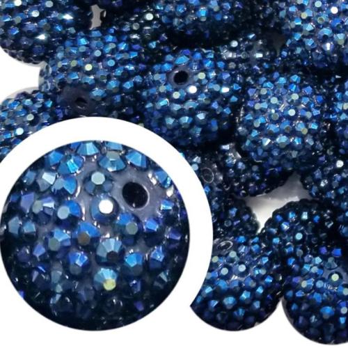 Acrylic Jewelry Beads with Resin DIY & with rhinestone blue Sold By Bag