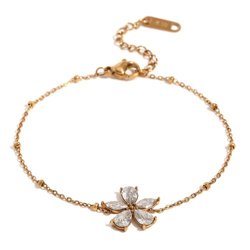 Pulsera de Acero Inoxidable, acero inoxidable 304, con 5cm extender cadena, 18K chapado en oro, Joyería & micro arcilla de zirconia cúbica & para mujer, dorado, longitud aproximado 16 cm, Vendido por UD