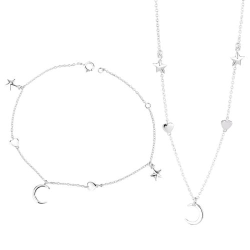 925 Sterling Silver Jewelry Sets bracelet & necklace with 5cm extender chain 2 pieces & fashion jewelry & for woman Length Approx 40 cm Approx 19 cm Sold By Set