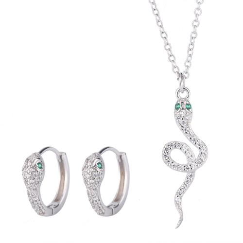 925 Sterling Silver Jewelry Set, orecchino & Collana, 925 sterline d'argento, with 3cm extender chain, gioielli di moda & Micro spianare cubic zirconia & per la donna, Lunghezza Appross. 40 cm, Venduto da set