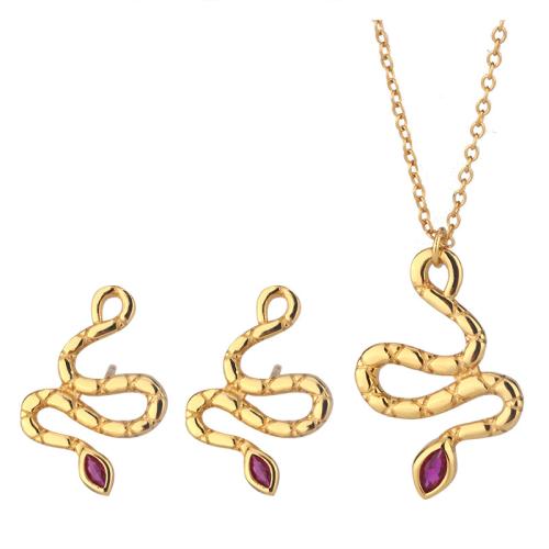 925 Sterling Silver Jewelry Set, Orecchino a bottone & Collana, 925 sterline d'argento, with 3cm extender chain, Serpente, gioielli di moda & Micro spianare cubic zirconia & per la donna, Lunghezza Appross. 41 cm, Venduto da set