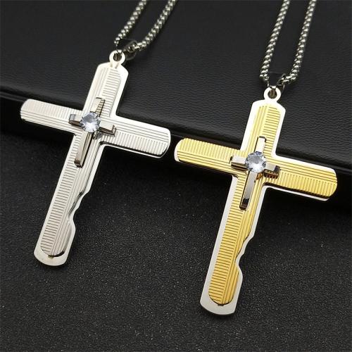 Stainless Steel Jewelry Necklace 304 Stainless Steel Cross fashion jewelry & Unisex & with rhinestone Length Approx 50 cm Sold By PC