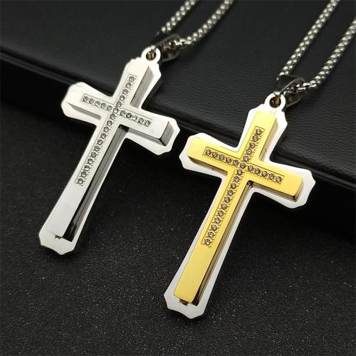 Stainless Steel Jewelry Necklace 304 Stainless Steel Cross fashion jewelry & Unisex & with rhinestone Length Approx 50 cm Sold By PC