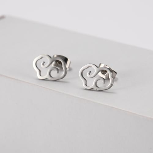 Nerezová ocel náušnice, 304 Stainless Steel, Oblak, módní šperky & pro ženy, Původní barva, 12.20mm, Prodáno By Pair