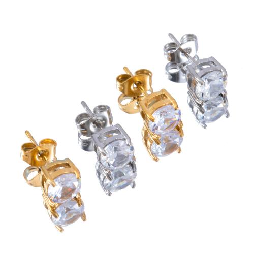 Roestvrij staal Stud Earrings, 304 roestvrij staal, met Cubic Zirconia, mode sieraden & voor vrouw, meer kleuren voor de keuze, 16x6.50mm, Verkocht door pair