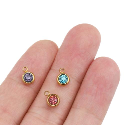 Stainless Steel Pendants 304 Stainless Steel with Rhinestone Flat Round Vacuum Ion Plating DIY Approx 2mm Approx Sold By Bag