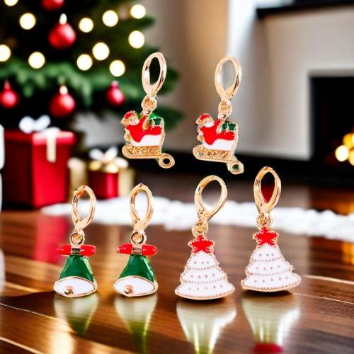 Christmas Earrings Zinc Alloy gold color plated & Christmas Design & for woman & enamel nickel lead & cadmium free Sold By Pair