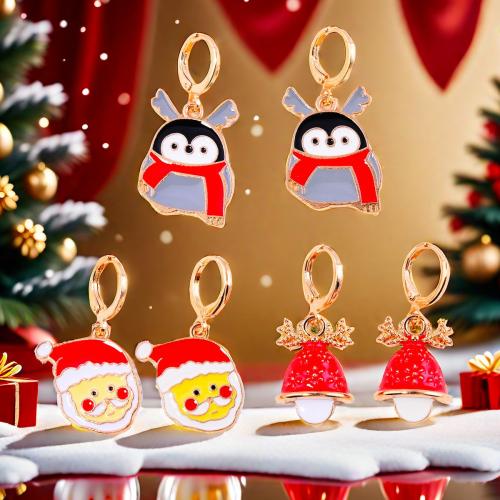 Christmas Earrings Zinc Alloy gold color plated & Christmas Design & for woman & enamel nickel lead & cadmium free Sold By Pair