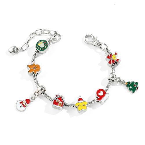 Bracelet de vacances de Noël, alliage de zinc, avec 5cm chaînes de rallonge, Placage de couleur argentée, Conception de Noël & pour femme & émail, protéger l'environnement, sans nickel, plomb et cadmium, Longueur Environ 17 cm, Vendu par PC