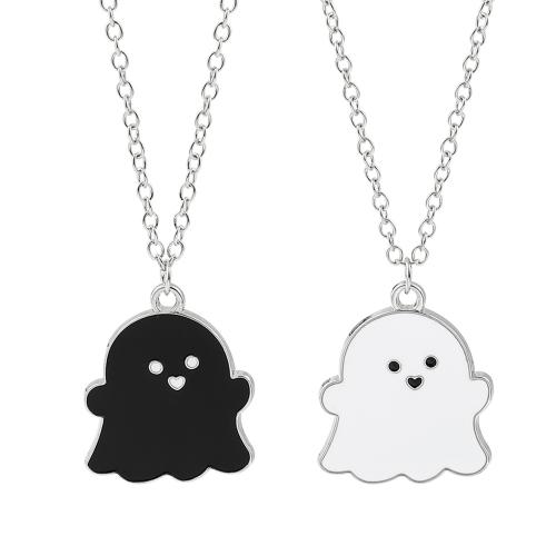 Ketting Halloween, Zinc Alloy, silver plated, uniseks & Halloween Jewelry Gift & glazuur, meer kleuren voor de keuze, nikkel, lood en cadmium vrij, 25x25mm, Lengte 500 mm, Verkocht door PC