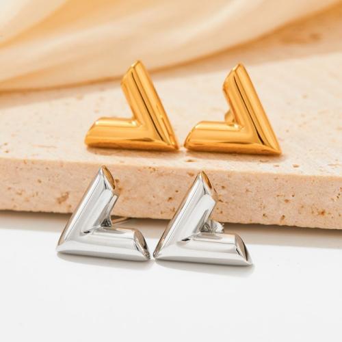 Roestvrij staal Stud Earrings, 304 roestvrij staal, Letter V, plated, mode sieraden, meer kleuren voor de keuze, 14x16mm, Verkocht door pair