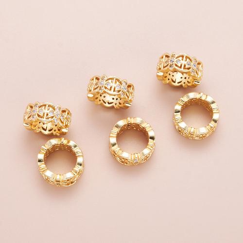 Messing spacer perler, forgyldt, du kan DIY & Micro Pave cubic zirconia, guld, 10mm, Hole:Ca. 6mm, Solgt af PC