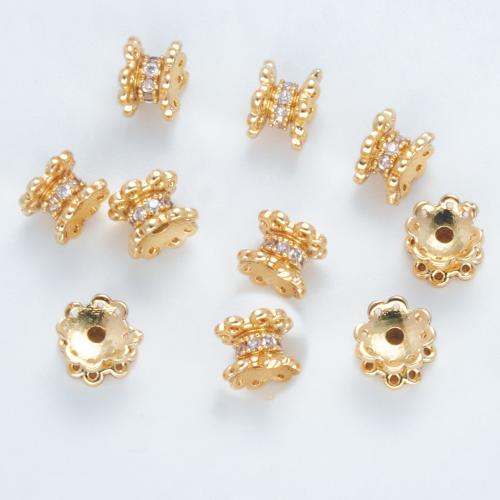 Brass Spacer Beads plated DIY & micro pave cubic zirconia gold Sold By PC