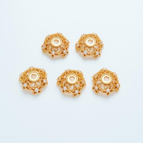 Mässing Bead Cap, plated, DIY & micro bana cubic zirconia, guld, 16mm, Hål:Ca 3mm, Säljs av PC